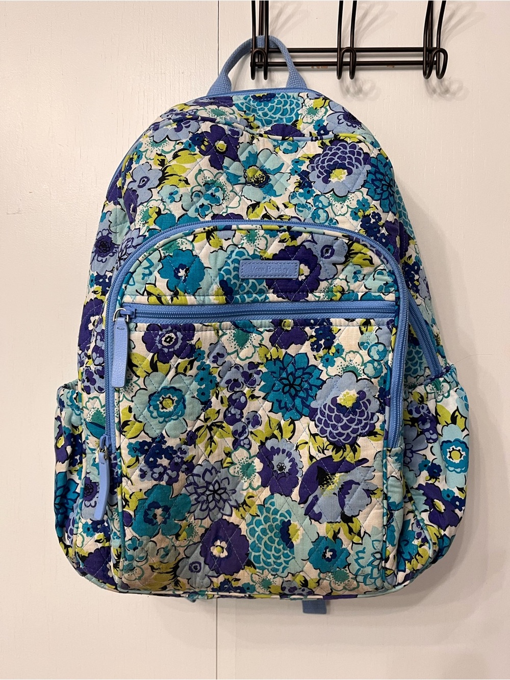 Vera Bradley Blue Floral Quilted Backpack with Aqua Accents